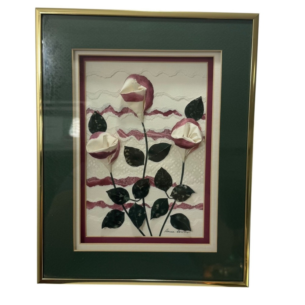 Donna Bowley 3D Paper Art Calla Lily Floral Framed Signed Botanical Wall Decor